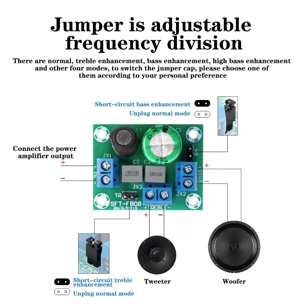 Adjustable Two Way Crossover HIFI Speaker High And Low Frequency Car Tweeter Bass Audio Speaker Divider Filter DIY Home