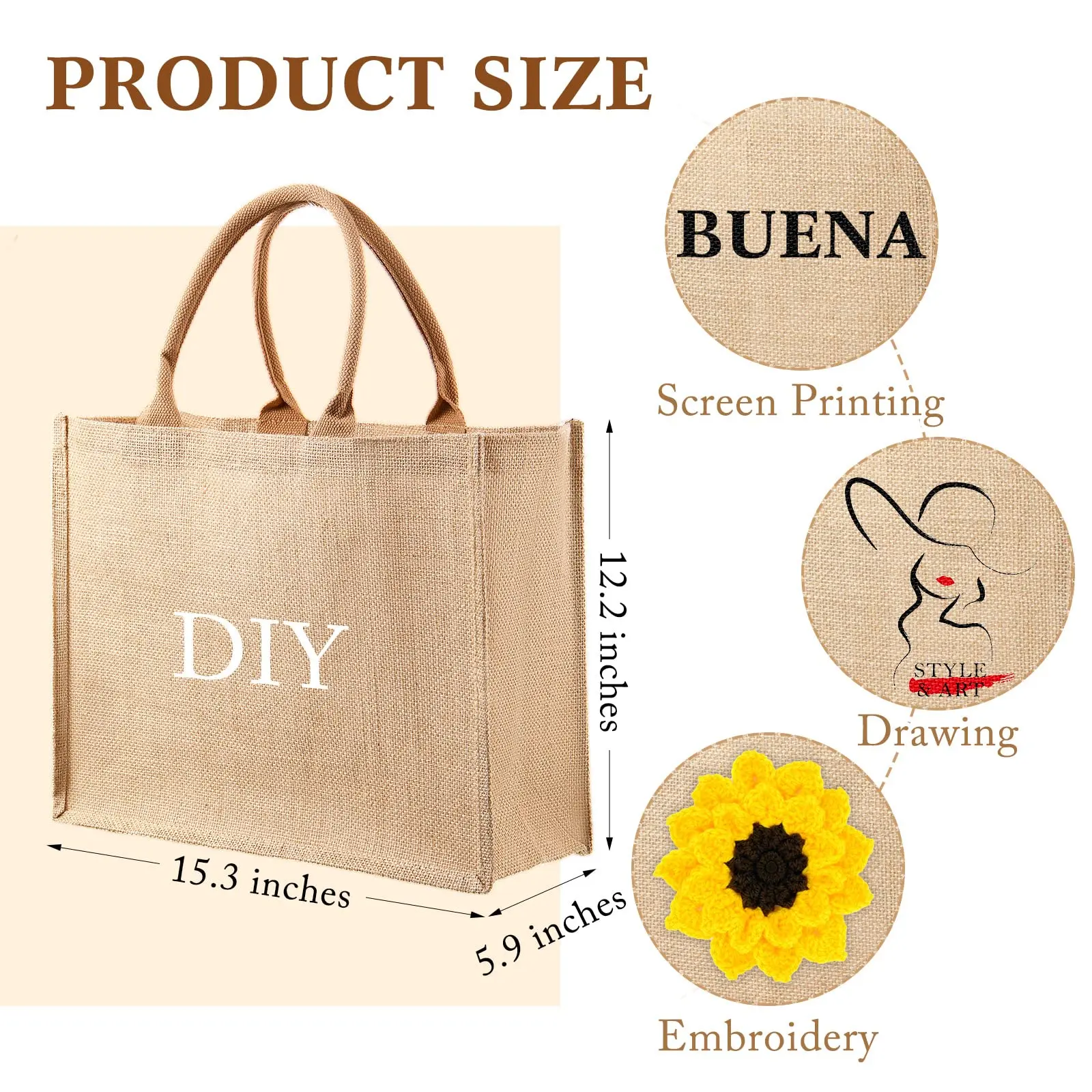 1-10 Pack Large Burlap Tote Bag Jute Tote Bags with Waterproof Lining, Reusable Grocery Bags DIY Crafts Bags for Bridesmaid Gift