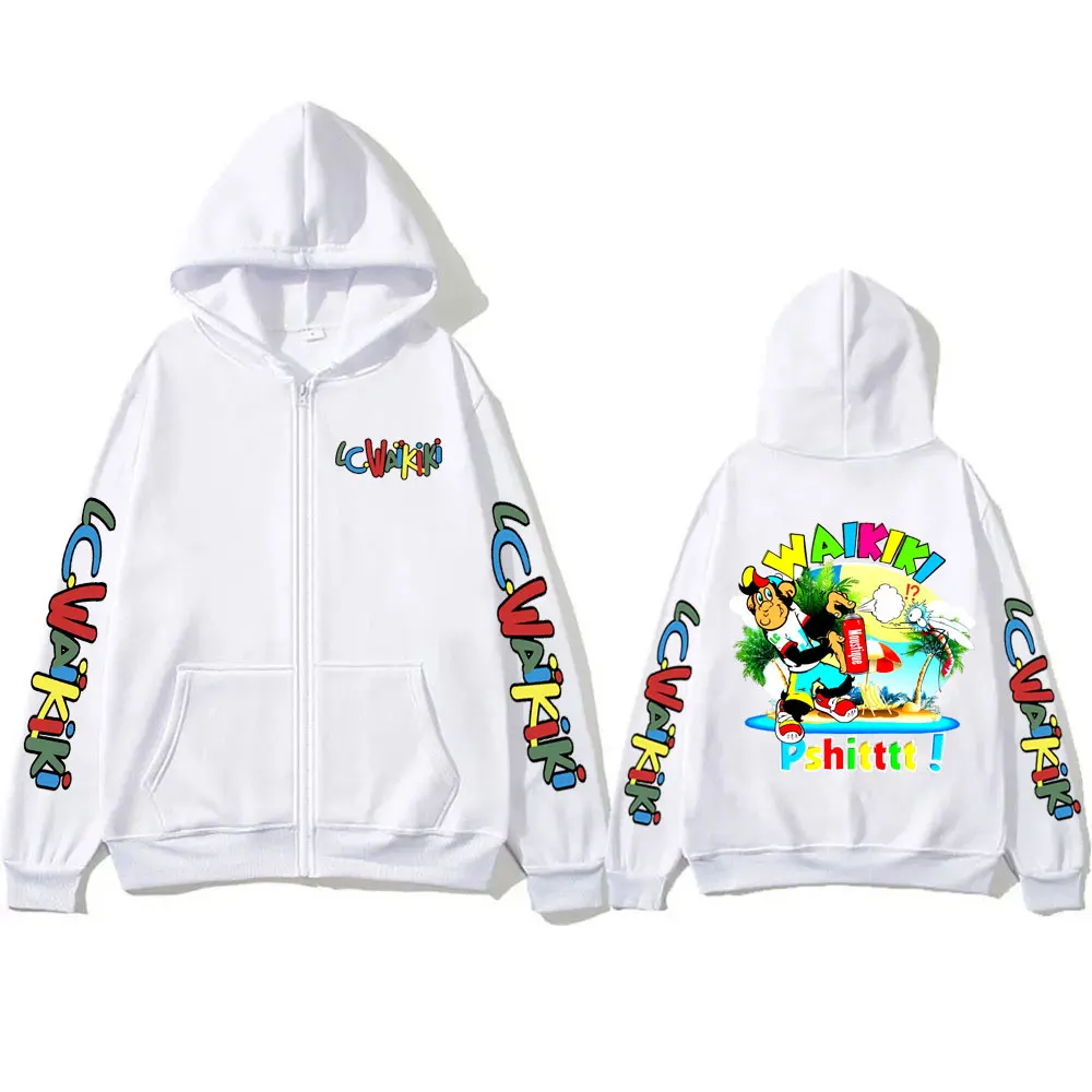 Lc Waikiki Monkey Print Zipper Hoodie Funny Cartoon Monkeys Graphic Zip Up Jacket Men Women Casual Oversized Zippers Sweatshirt