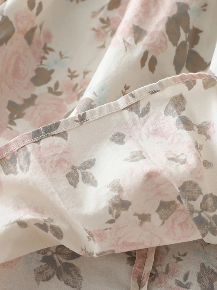 Katoenen bloemenprint Svel round Ne irt dunne zomer casual sle damestop comfortabele ademende losse pasvorm blouse