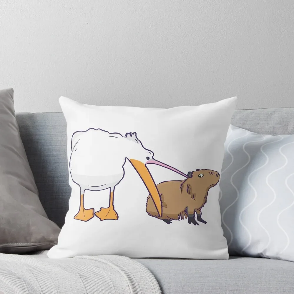 

Pelican Tries to Eat Capybara Funny Cute Meme Throw Pillow Sofa Cushions Cover pillows decor home Throw Pillow Covers pillow