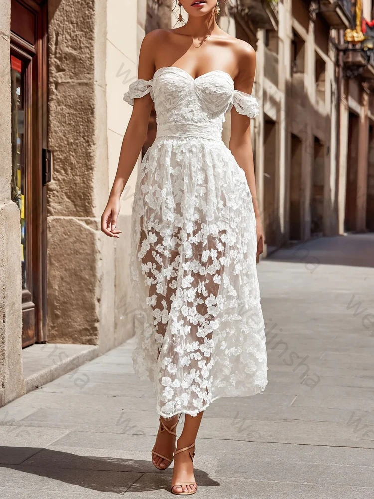 

Elegant Ivory Lace A Line Off the Shoulder Wedding Dresses Sexy Bridal Dress Exquisite High Quality Prom Party Gowns Customized