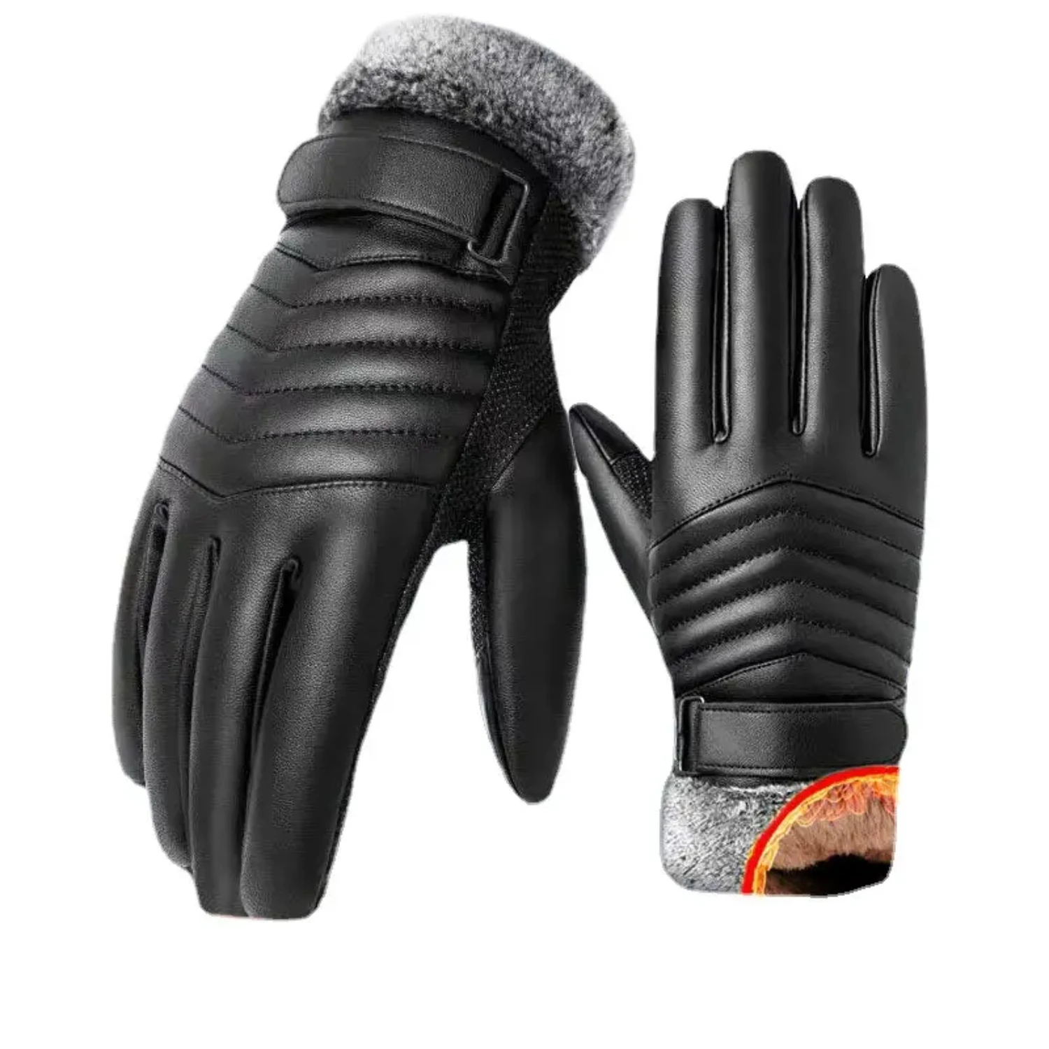 Men's Warm Winter Outdoor Windproof Leather Gloves - Stylish and Functional Gloves for Cold Weather Activities