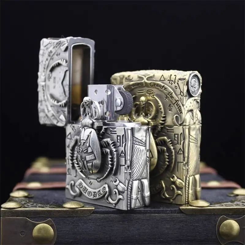 Holy Beetle Mechanism Coin Heavy Armor Windproof Kerosene Lighter Brass Wings Ignite Tool Creative Gift