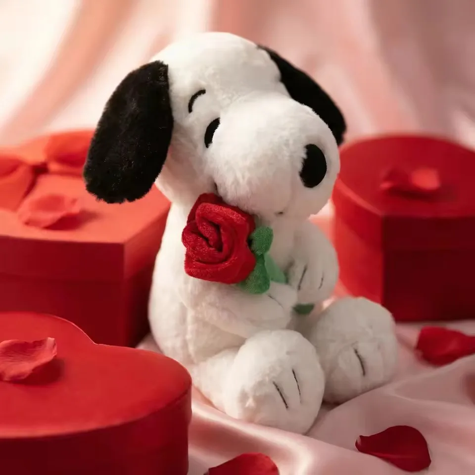 

2026 Hot New Cartoon Cute Rose and Love Snoopy Plush Toy Pillow Sofa Back Plush Doll Brithday Gifts for Children