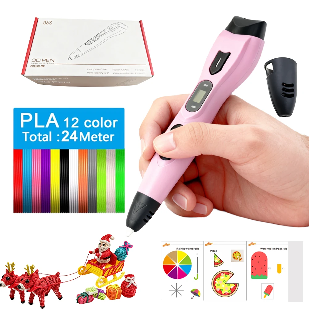 New 3D Printing Pen DIY Three-dimensional Painting Children Toys With LCD Screen Power Adapter 200M PLA Filament Toys Gift