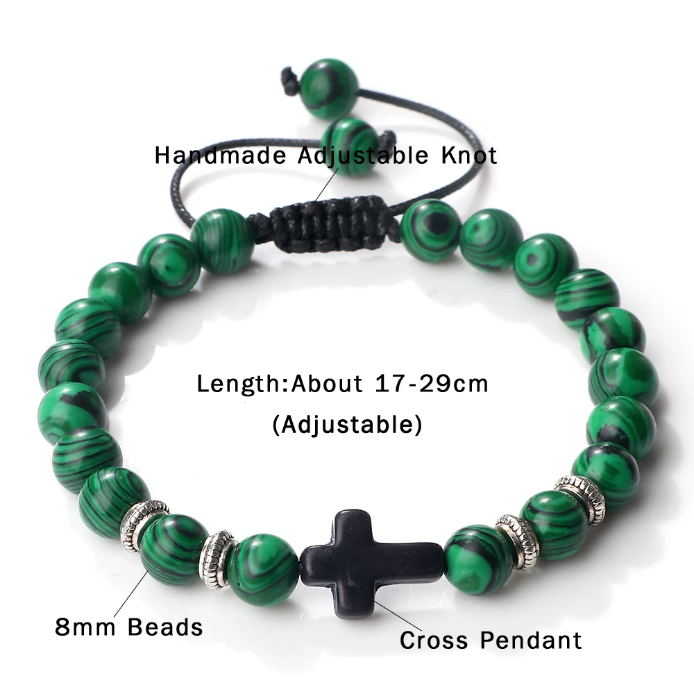 Vintage Cross Men Bracelets Bangles 8mm Natural Stone Black Lava Onyx Beads Meditation Bracelets Women Fashion Yoga Jewelry Gift