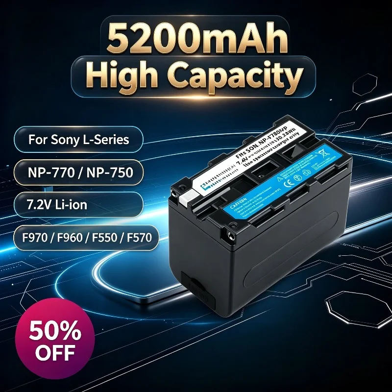 5200mAh NP-F770 High Capacity Battery for Sony NP-F970 F960 F550 F570 QM91D CCD-RV100 Camera Replacement