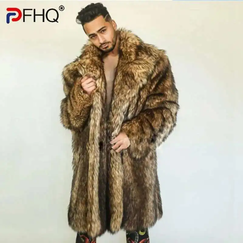 ジャケット・アウター Acka fur flare middle coat size2 PFHQ Men's Thickened Warm Faux Fur Coat Long Camping Niche Loose