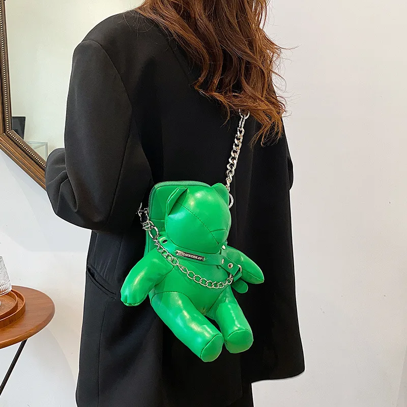 Cartoon Cute Bags For Women 2024 nuove borse di lusso Designer Bear Doll Leather Fashion Chain Phone Crossbody Shoulder Bag donna