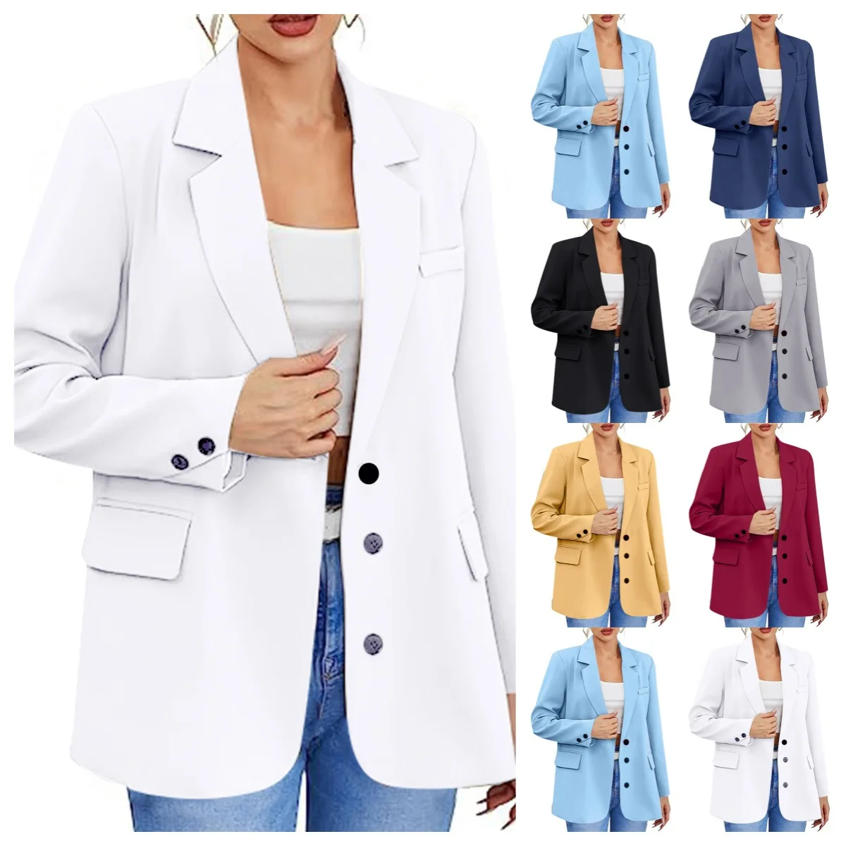 2024 Autumn and Winter Simple Long Sleeve Solid Color Single-Breasted Suit Jacket Women's Clothing Пиджак Женский Blazer Women