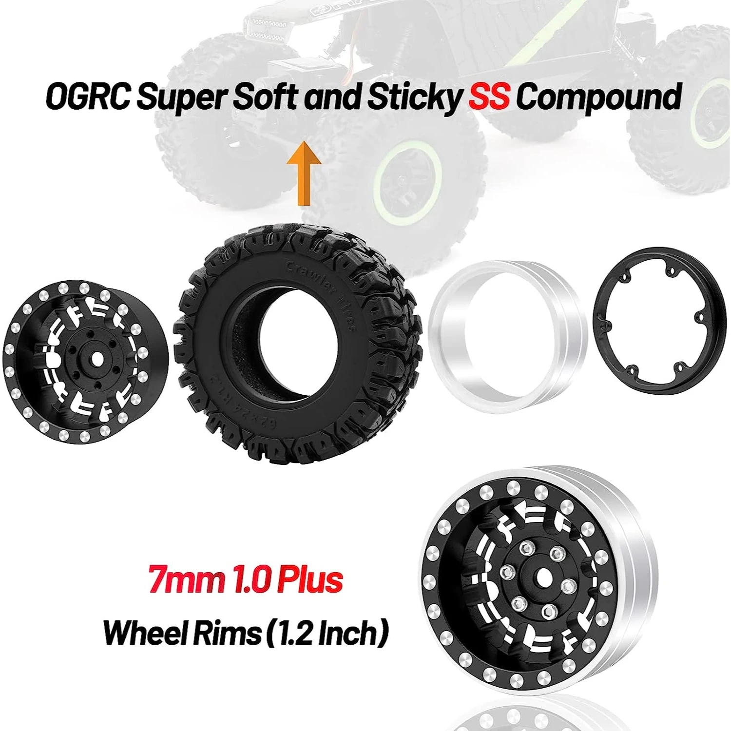 OGRC 1.0 Plus koła z paciorkami 7mm z ujemnym przesunięciem felgi Super miękkie lepkie opony do samochodu TRX4M SCX24 FCX24 AX24 1/24 1/18 RC