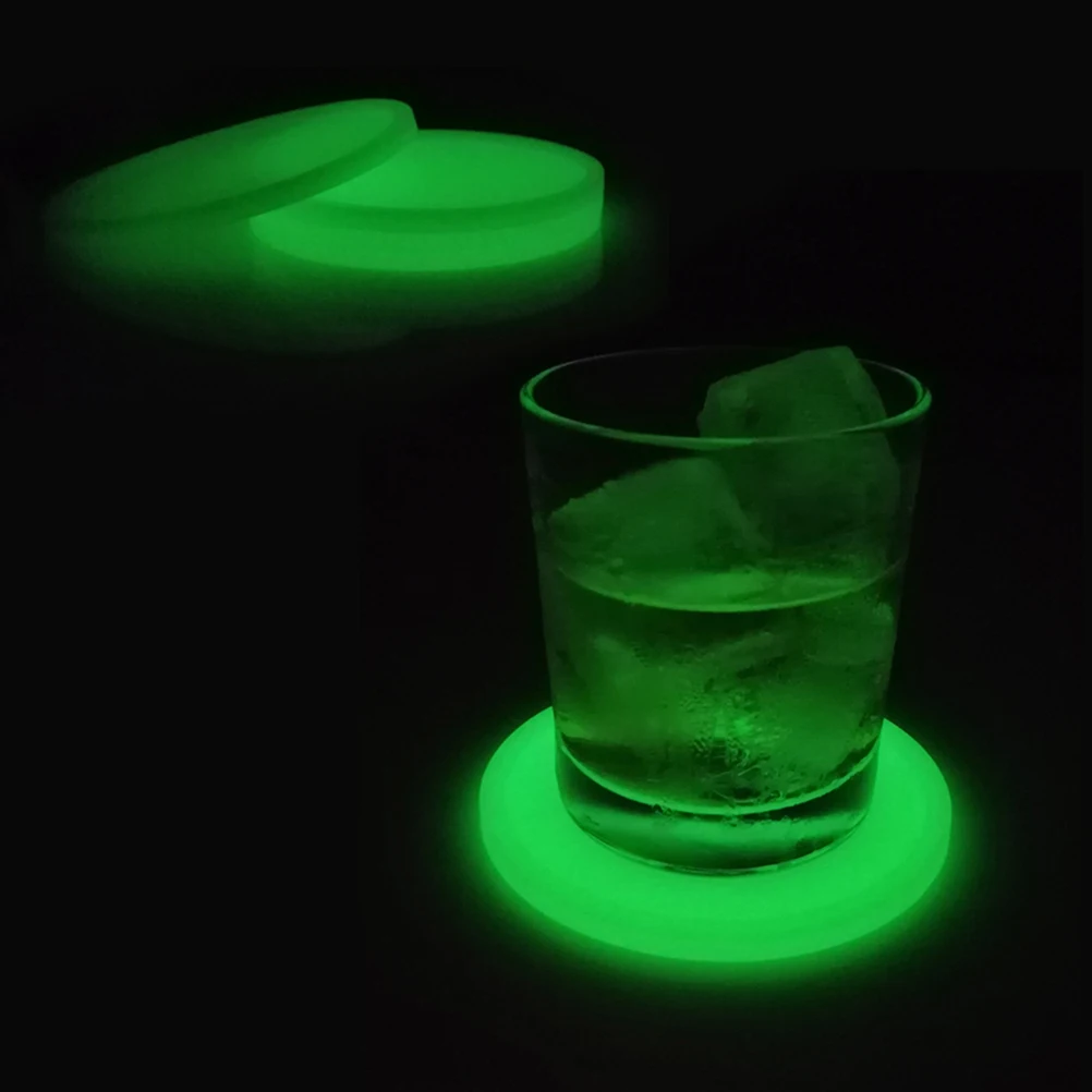 

5 Pcs Night Glow Coasters Silicone Waterproof Anti Slip Round Mats for Home Bar RestaurantBeer Whiskey Coffee Drink Pad Table