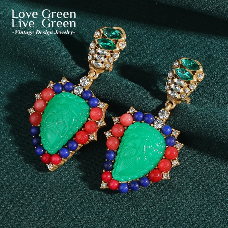 

Vintage Relief Green Glaze Leaf Drop Earring Crystal Trendy Jewelry New 2025 High Quality Unique For Women Engagement Party