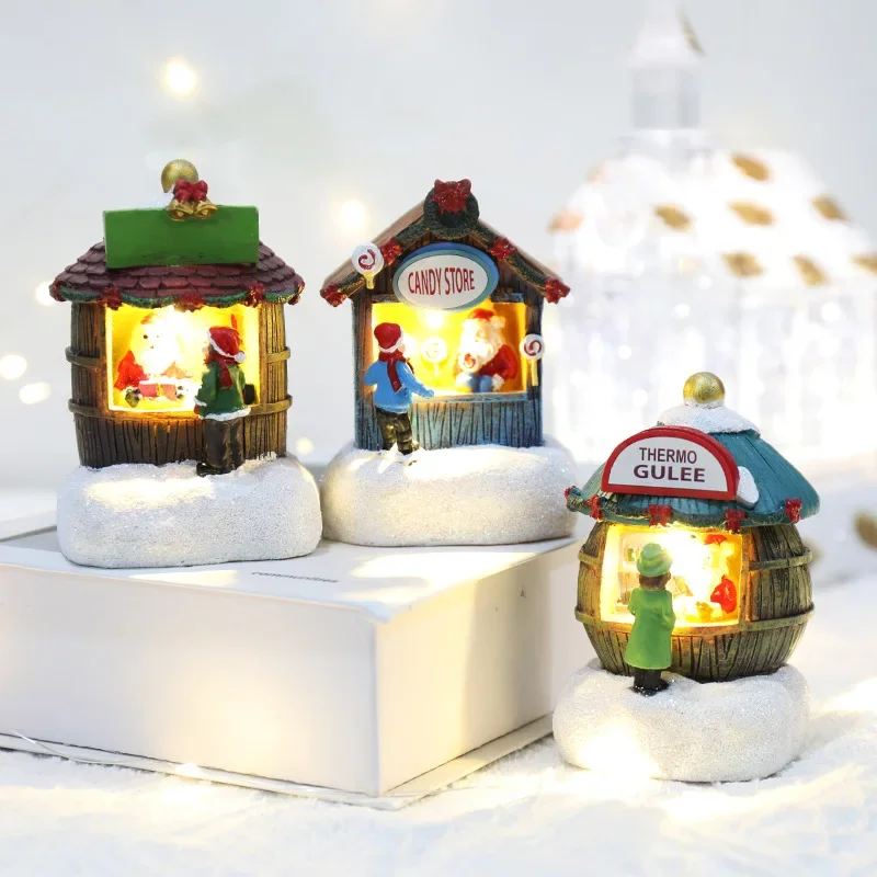 

Christmas Decorative Night Light Xmas Village Lamp Christmas Table Decoration Resin House Old Man Snowman Small House