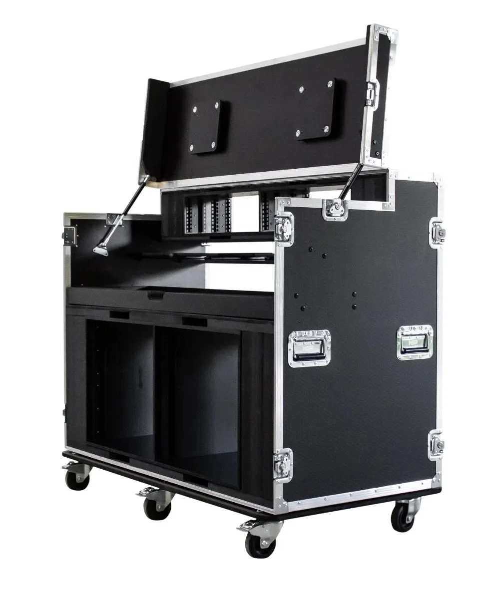 Portable custom Unit flight case with Video Production Workstation and Pull Out Drawer