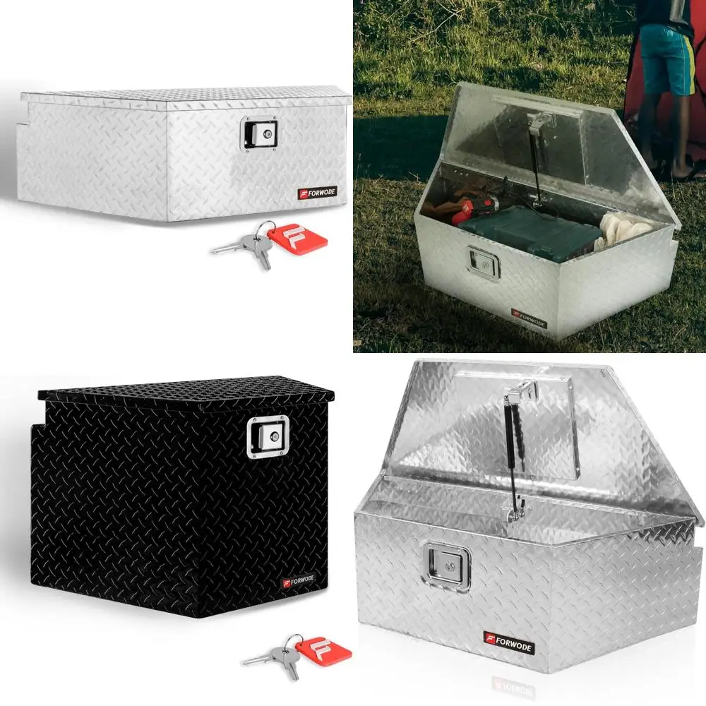 Cassetta porta lingua per rimorchio in alluminio Cassetta degli attrezzi da 39 pollici con piastra diamantata per utilità ed organizzazione degli attrezzi