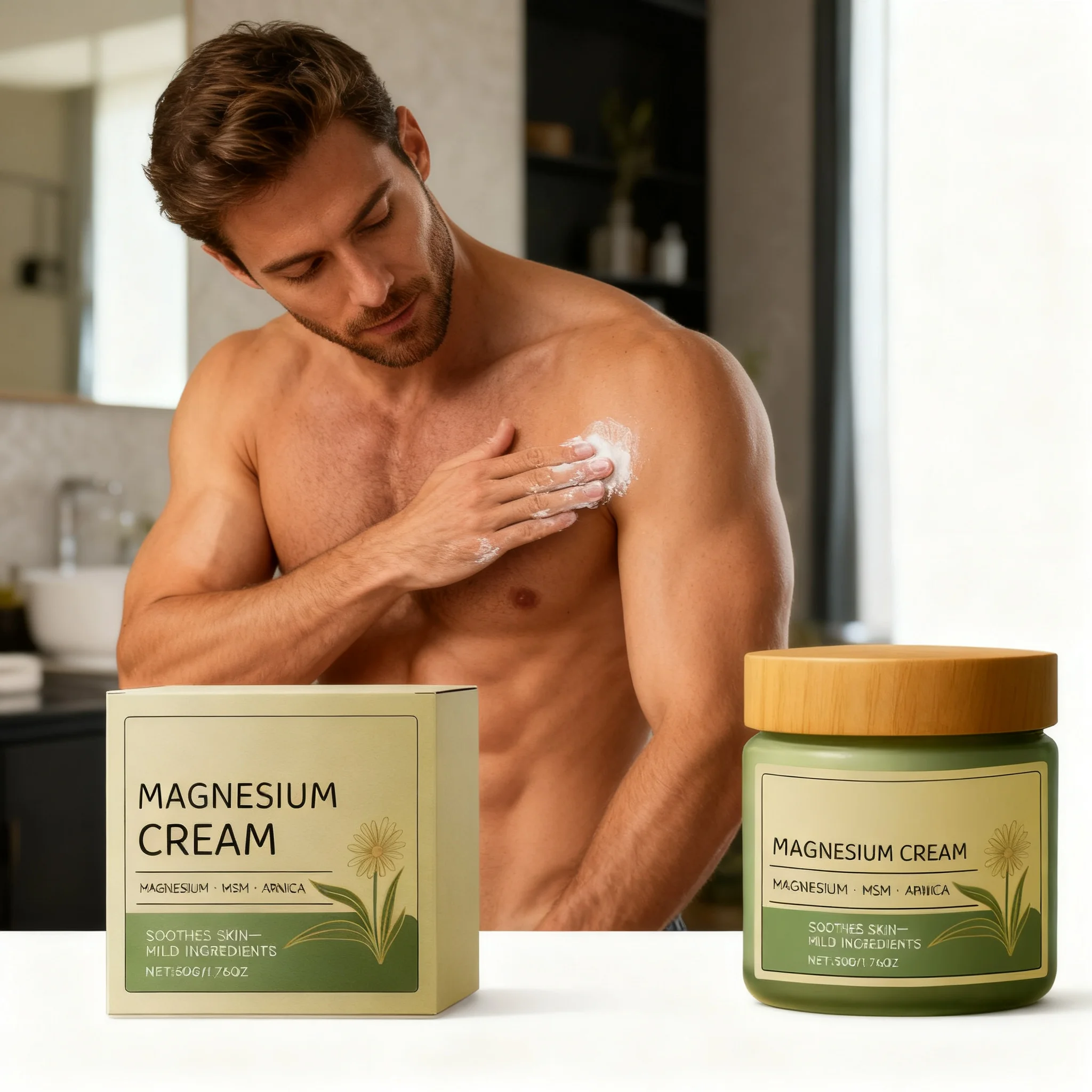 Crema de magnesio para aliviar los nervios, 50g, alivio del malestar muscular, soporte para un sueño reparador, alivio corporal tópico, alivio del estrés para mujeres y hombres, 1/2 unidades