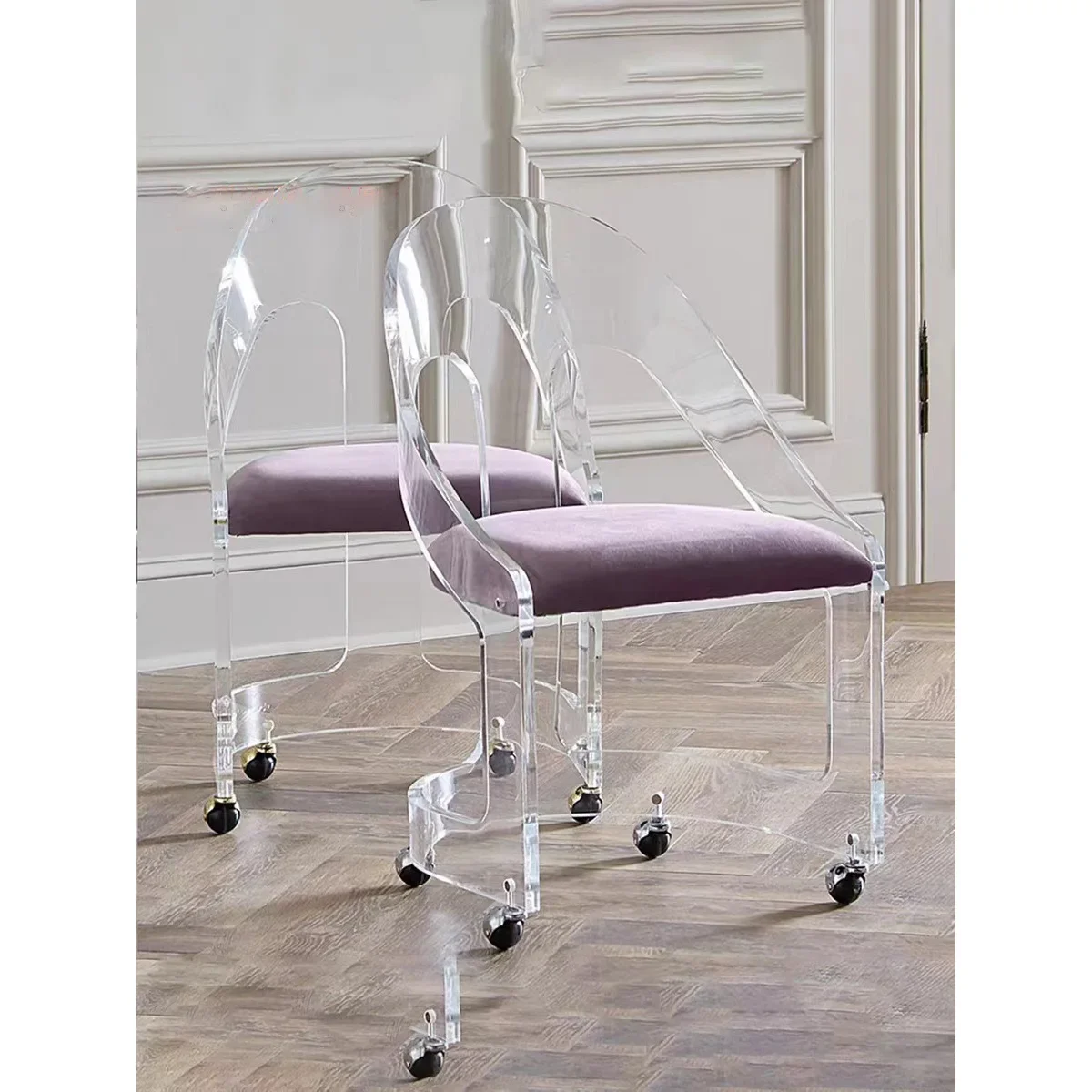 Modern Simple Mobile Dressing Chair Nordic Creative Restaurant Acrylic Dining Chair Designer Casual Transparent Crystal Chair