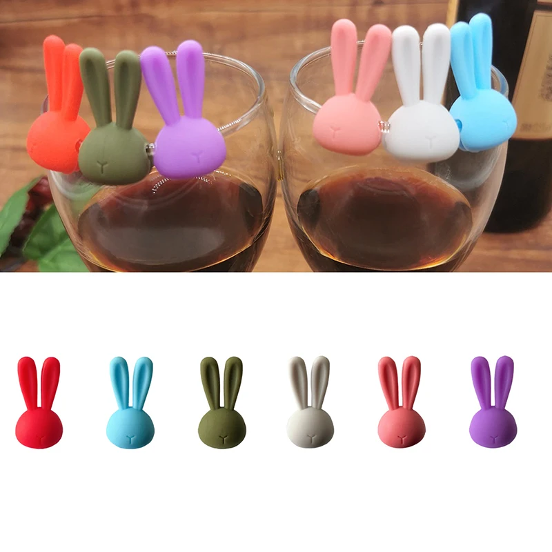 6Pcs Cartoon 3D Rabbit Ear Wine Glass Marker Glass High Legged Glass Recognizer Red Wine Champagne Glass Discriminator