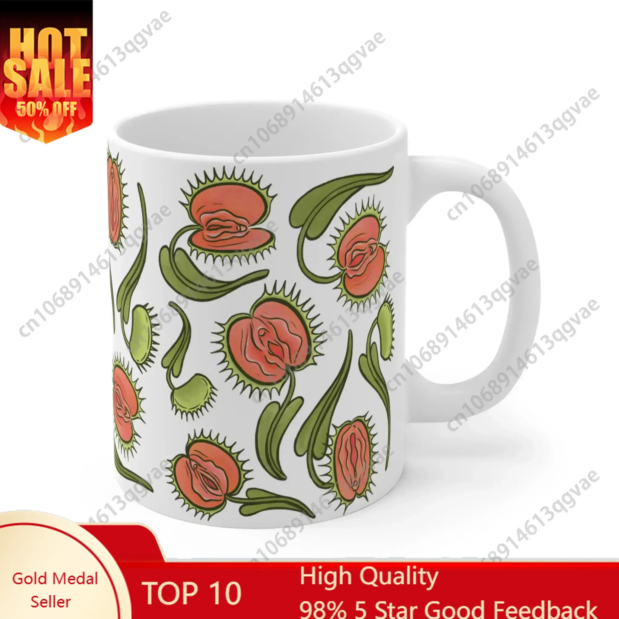 Taza de café de cerámica Venus Flytrap – Vajilla reutilizable y lavable con asa