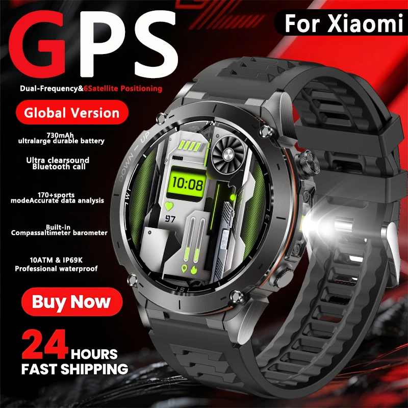 

2025 Новые уличные военные умные часы для мужчин с GPS-треком, водонепроницаемые, 730 мАч, здоровый звонок, спортивный фитнес-браслет, GPS-трековые часы для плавания