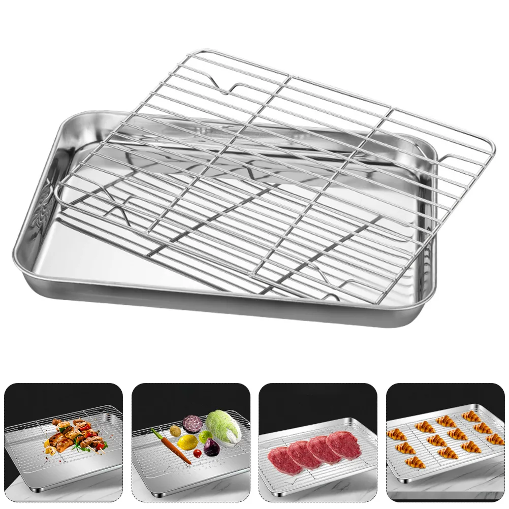 

1 pc Stainless Steel Tray Multipurpose Rustproof Square Plate Food Storage Baking Barbecue Rice Steaming Plate Household