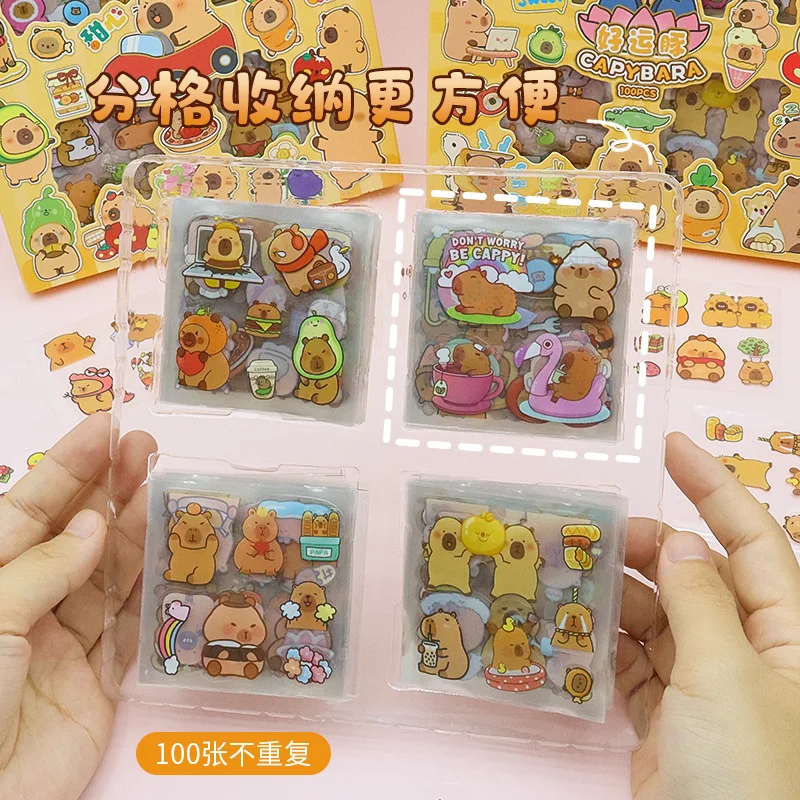 100pcs Cute Capybara Handbook Stickers Cute Decorative Painting Guka Stickers
