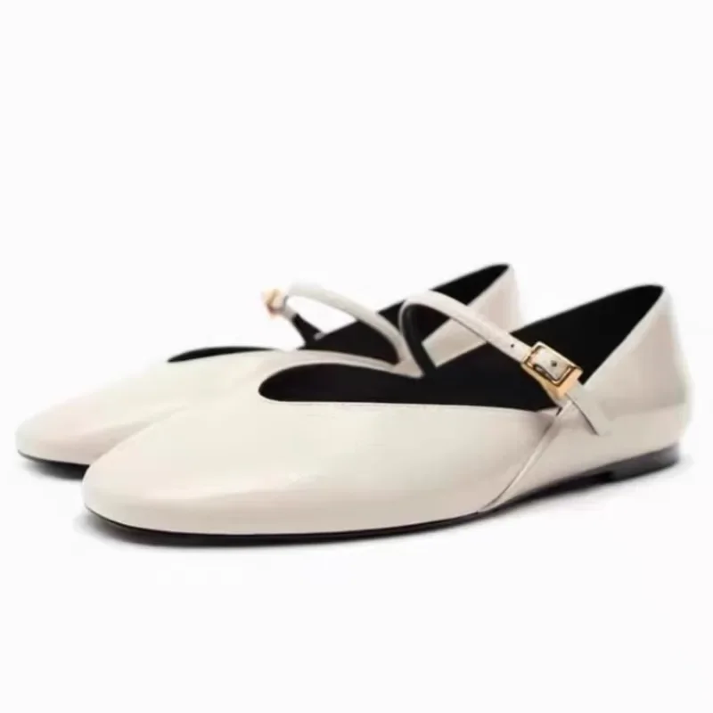 

Patent Leather Women Mary Jane Shoes Trendy Designer 2025 Spring Flats for Ladies Buckle Strap Shallow Ballets Traf Footwear