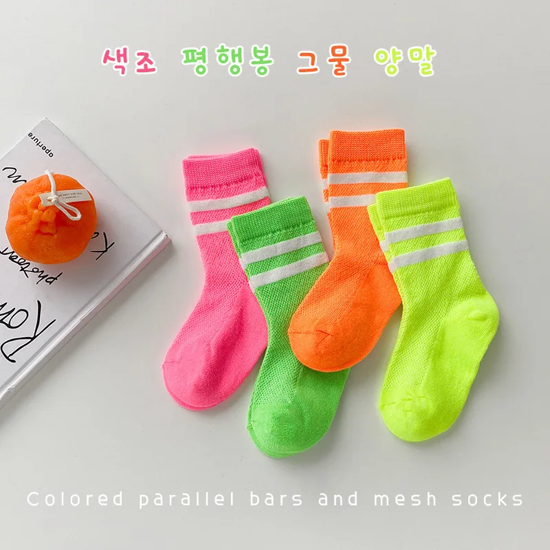 Girls Boys Socks Fluorescente Cool Spring Summer 4 Pairs/Bag Thin Socks Kids Mesh With Holes Baby Infant Cotton Socks 1-12T image 2