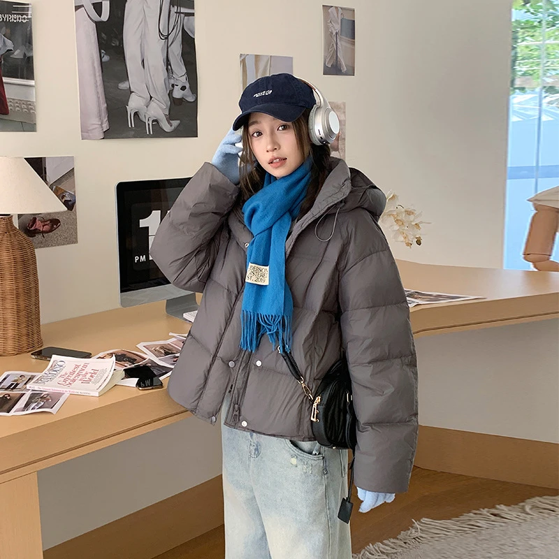 

2025 Women's Winter New Jacket Students Casual Warm Cotton Padded Jacket Coat Solid Color Hooded Padded Bread Clothing Trend