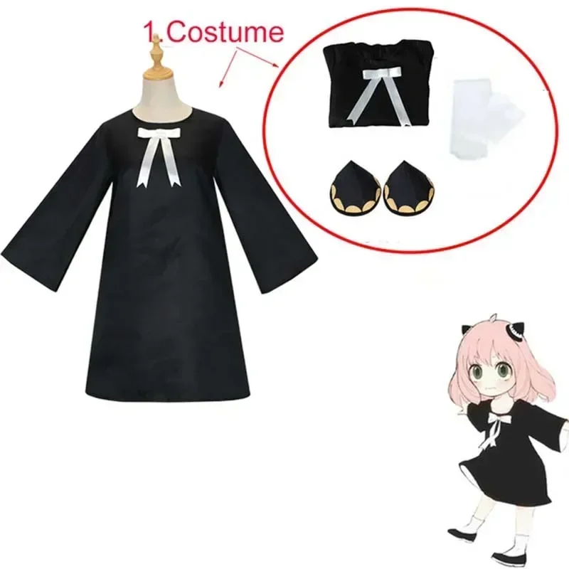 Disfraz de Cosplay de Anime Spy X Family Anya Forger, peluca Anya Forger, ropa para adultos y niños, incluye calcetines, tocado de cuerno, trajes de Halloween