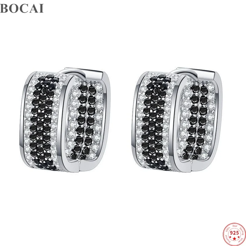 BOCAI S925 Sterling Silver Clip Earrings for Women Geometric Square Micro Inlay Zircon Ear Clip Fashion Vintage Jewelry Wholesae