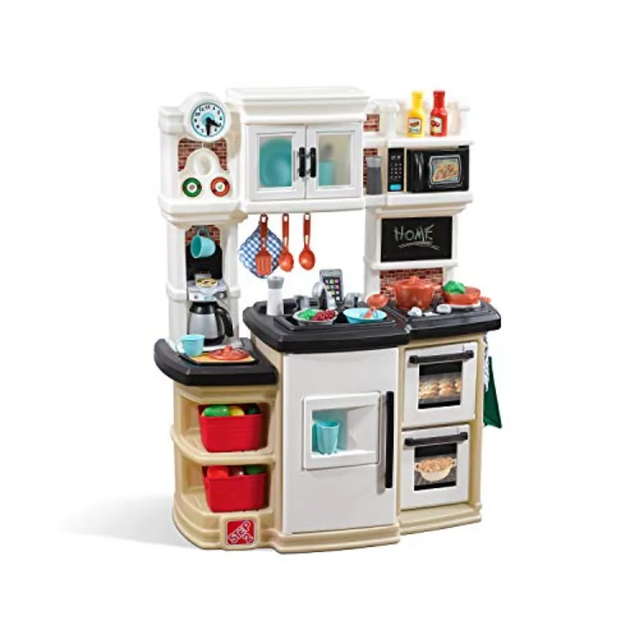 

Indoor/Outdoor Kitchen Playset for Toddlers 3+, Durable Plastic, Tan, Interactive Lights Sounds with 33-Piece Accessory Set