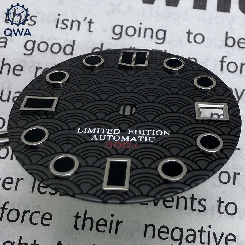 QWA 28.5 مللي متر NH35 موجة البحر مقياس السمك نمط ساعة S الطلب الأخضر مضيئة صالح NH35/NH36/4R/7S ساعة أوتوماتيكية اكسسوارات