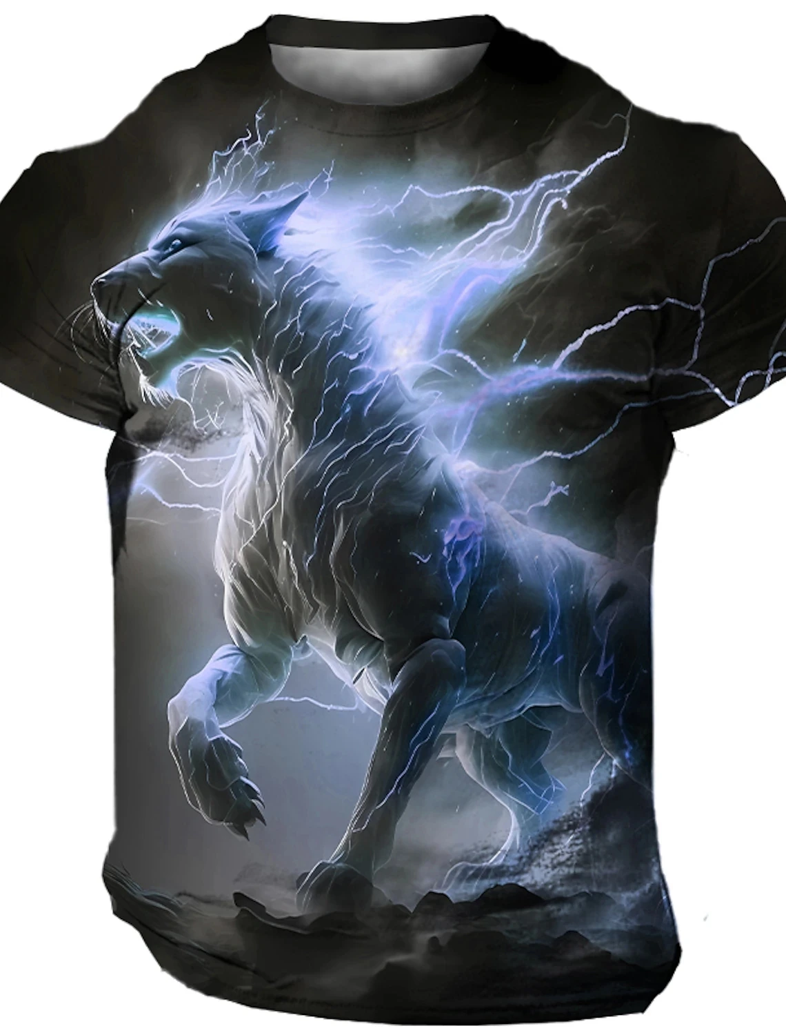 Fun Cool And Trendy Men\'s Polar Bear Printed T-shirt Comfortable Casual Short Sleeve Lightning Pattern Outdoor Summer Novelty