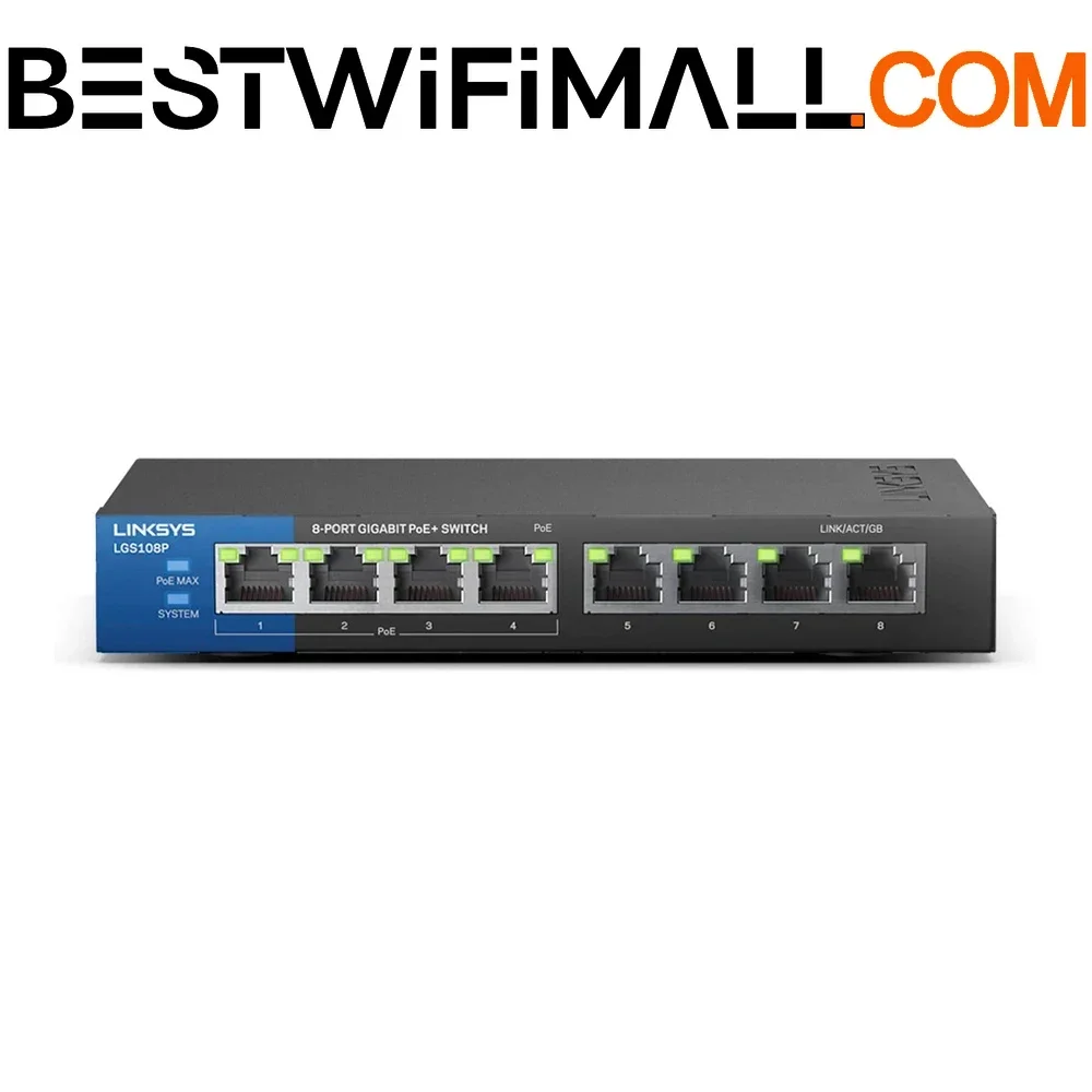 

LINKSYS LGS108P 8-портовый PoE+ коммутатор для бизнеса, настольный, гигабитный, проводное соединение со скоростью до 1000 Мбит/с, 8 портов Gigabit Ethernet