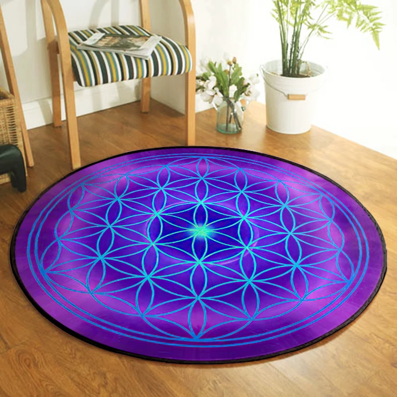 Green/Purple Flower of Life Carpet Circular Non-slip Yoga Mat Meditation  Reiki Healing Witchcraft supplies Home decor