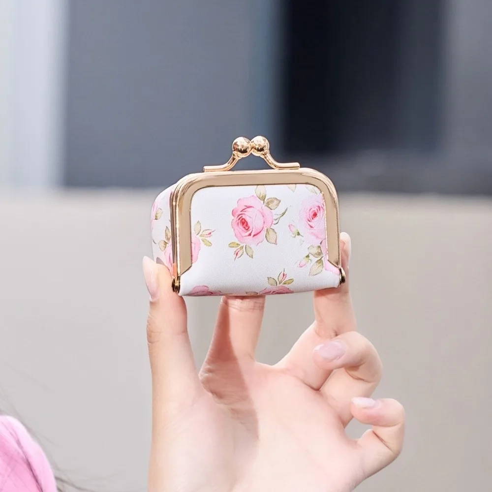 Vintage Kiss Lock Closure Jewelry Box Mini PU Leather Coin Purse Leopard Print Floral Print Travel Storage Pouch Girl Women