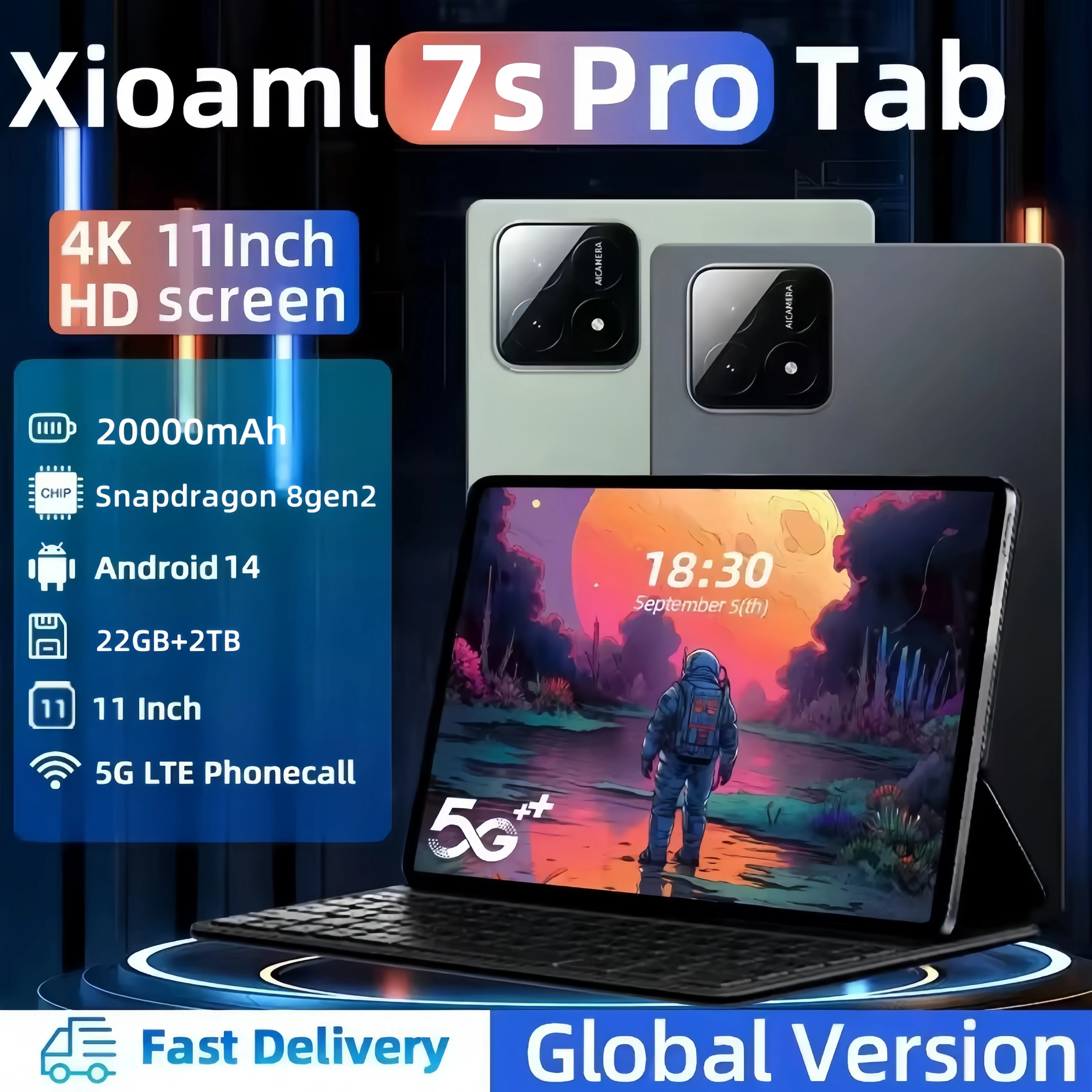 

2025 New Original Global Edition Tablet PC Pad 7S Pro Snapdragon 8gen2 Android 14 HD 4K 22GB+2TB 5G Tablet Dual SIM WIFI GPS MI