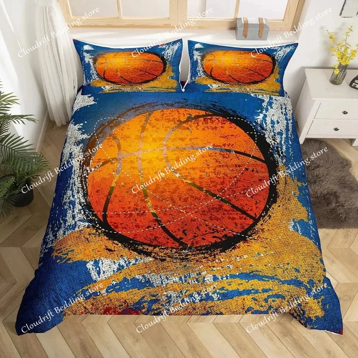 Tie Dye Basketball Duvet Cover Queen Bedding Set Grunge Neon Sports Comforter Polyester Neon Ball Game Quilt Cover