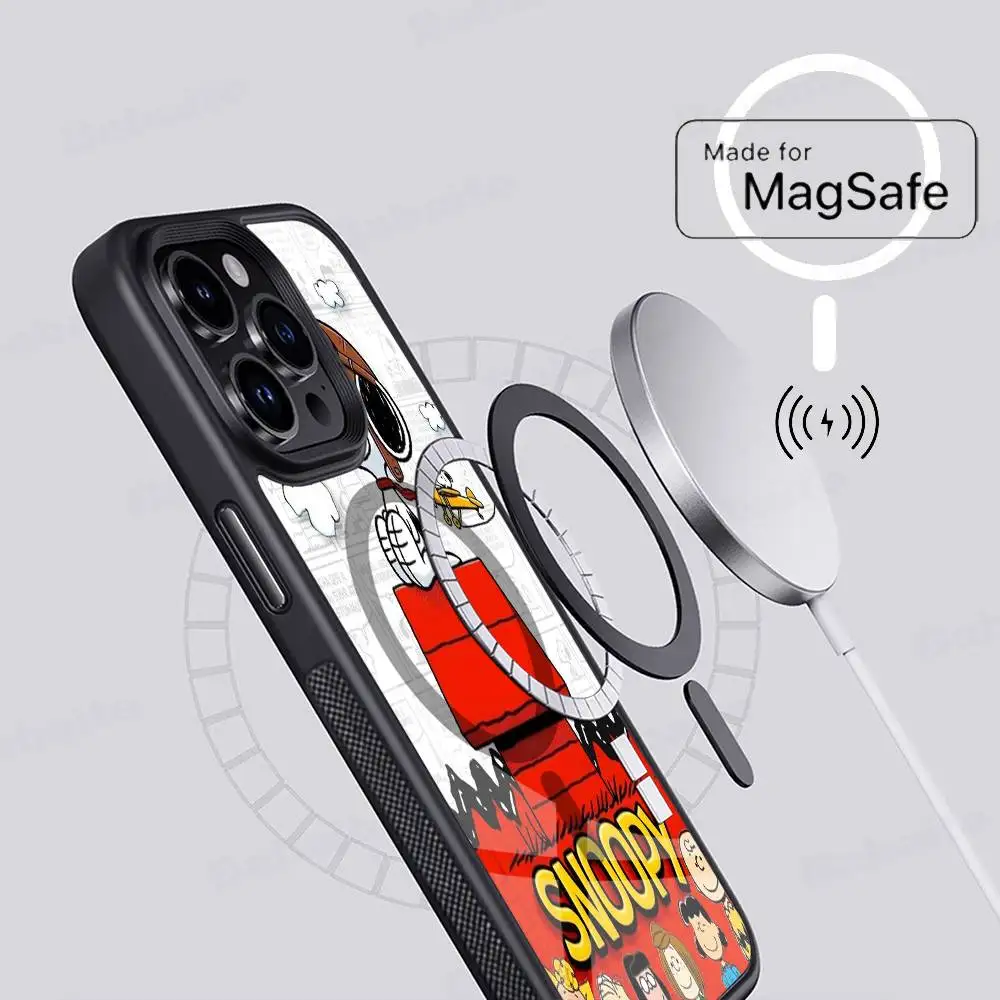 Cute Cartoon S-Snoopys Magnetic Matte Phone Case For iPhone 16 17 15 14 13 12 11 For Magsafe Wireless Charge Cover view 3