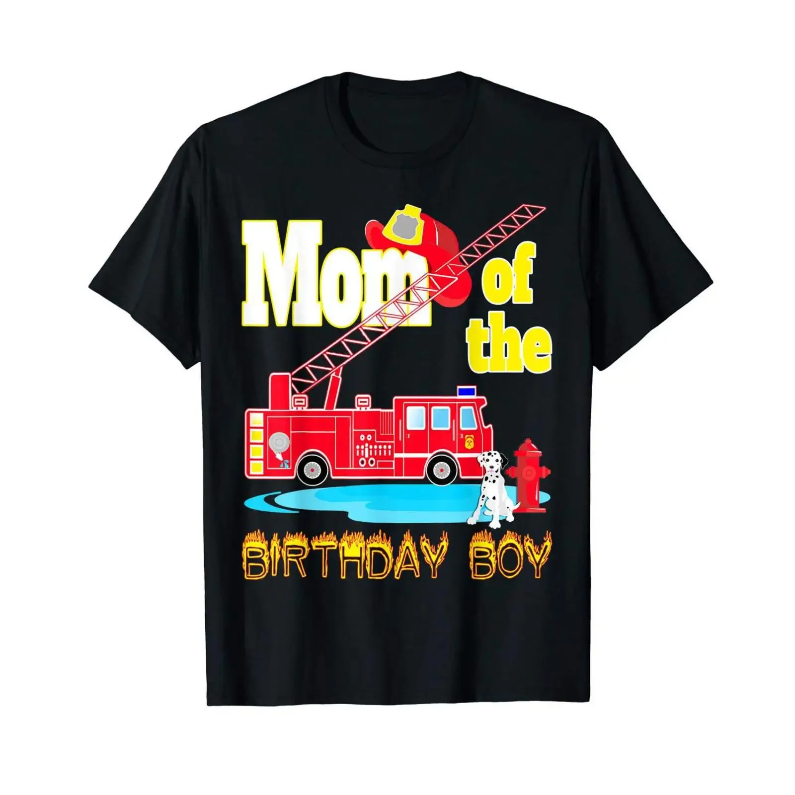 Mom of the Birthday Boy Fire Truck Fireman Hat Dalmatian Firefighter Themed Party T Shirt Available in SweaT Long Sleeve