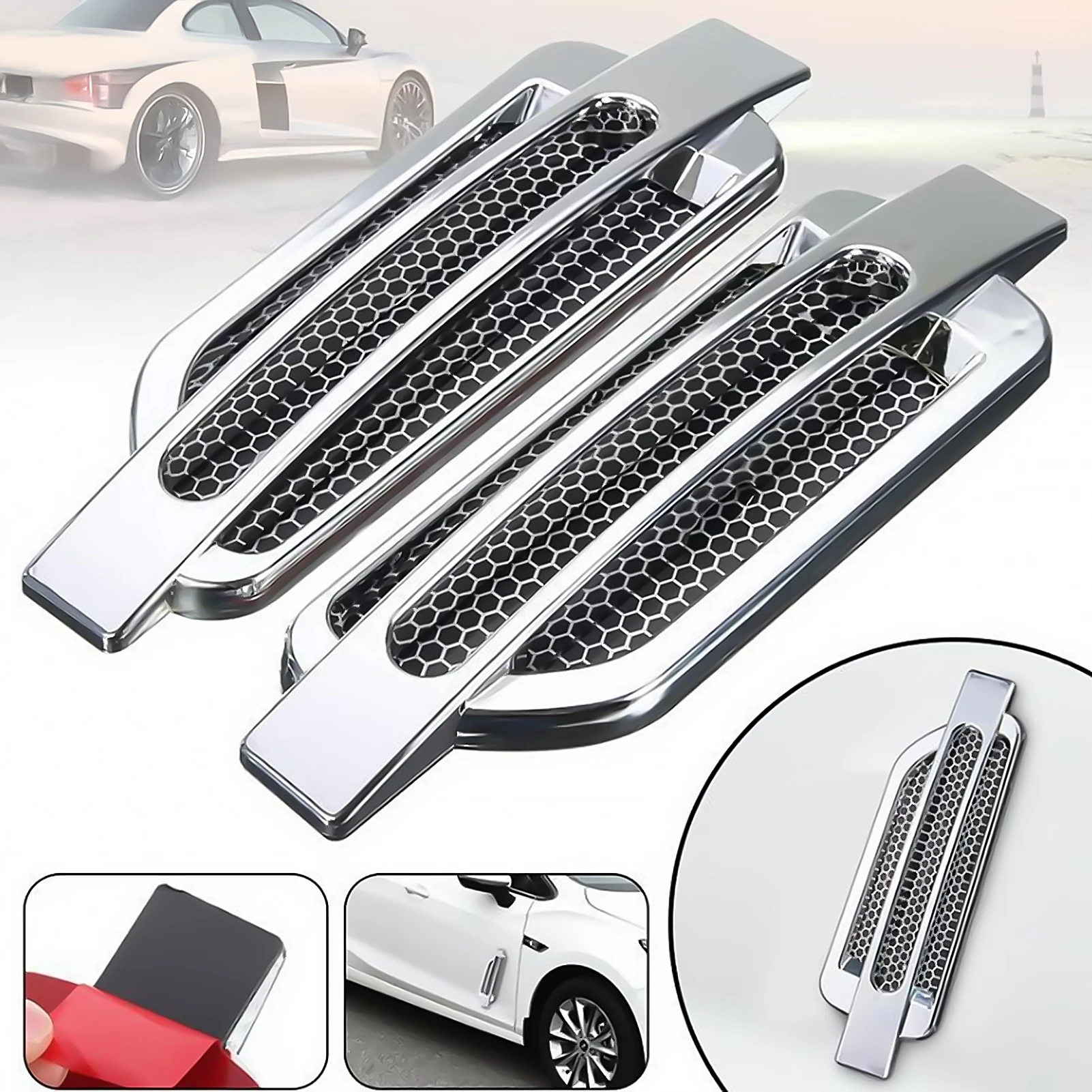 Car Side Mesh Vent Air Flow Sticker Vehicle Exterior Decor Accessories for Cars Intake Grille Duct Decor