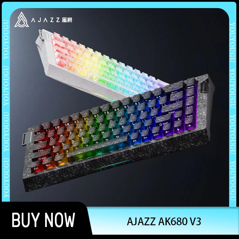 AJAZZ AK680 V3 Carbon Fiber Magnetic Switch Keyboard Wired Keyboard Gaming Keyboard 0.001mm RT 8K ARGB 192K Scan Gamer Accessary