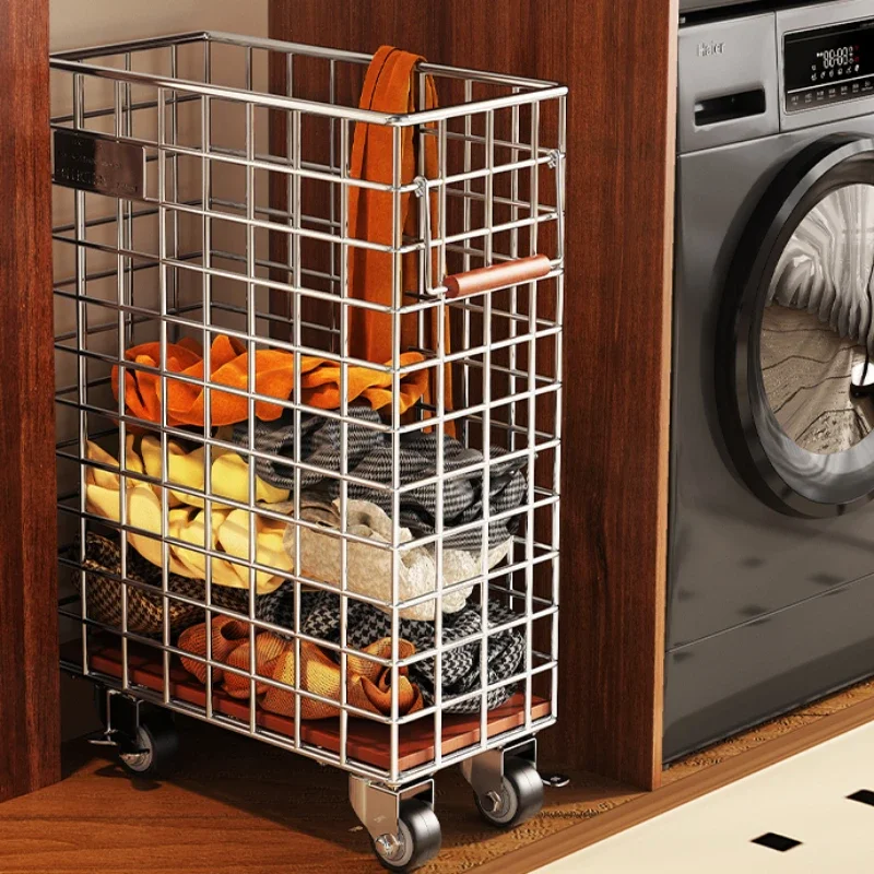 Narrow Slit Dirty Clothes Basket, Metal Mesh Storage Bucket, Convenient Pulley, Toy Organization, Exquisite Storage Cart