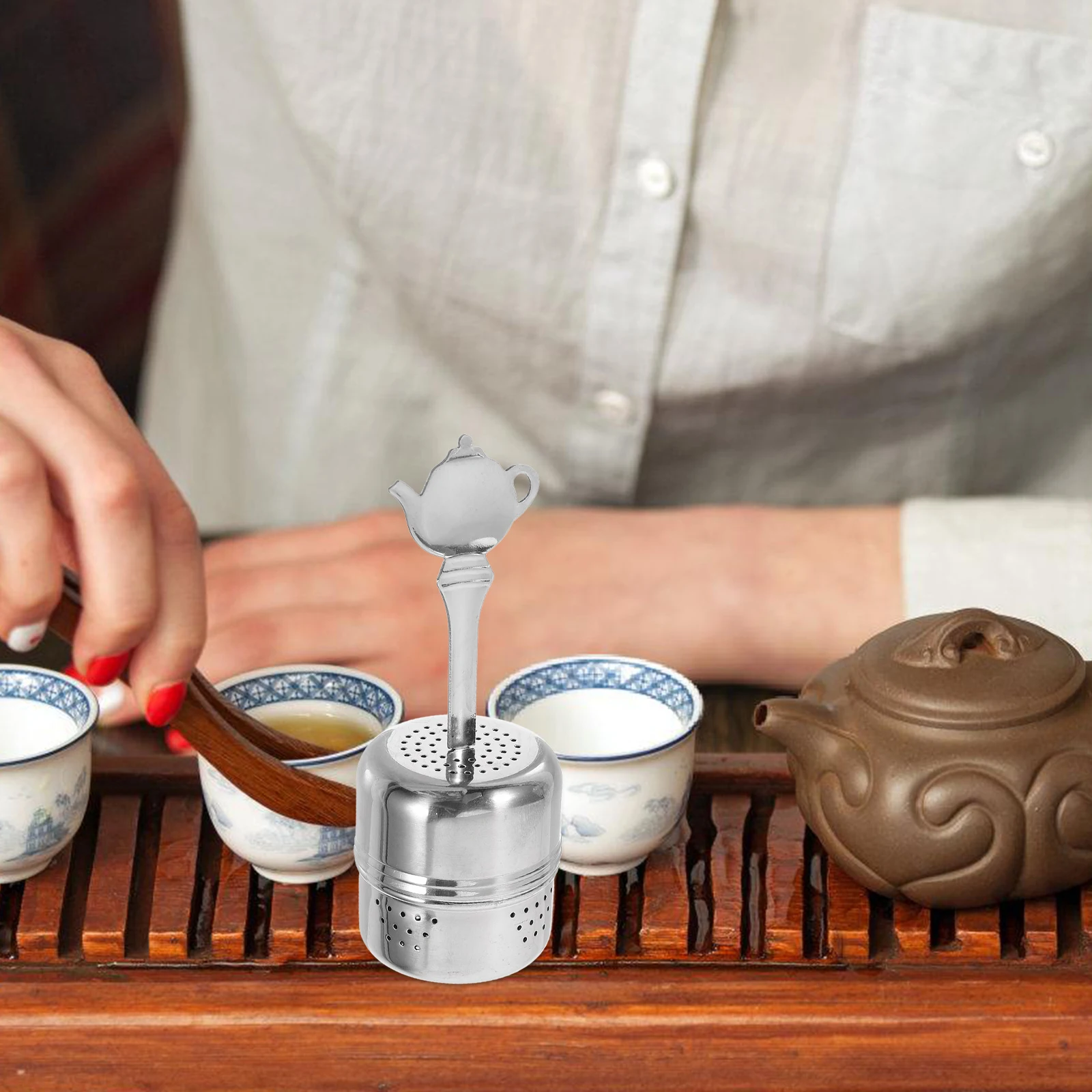 

1pc Stainless Steel Tea Strainer Fine Mesh Loose Leaf Infuser Cup Large Compatible With Teapots Easy Maintenance Filtration
