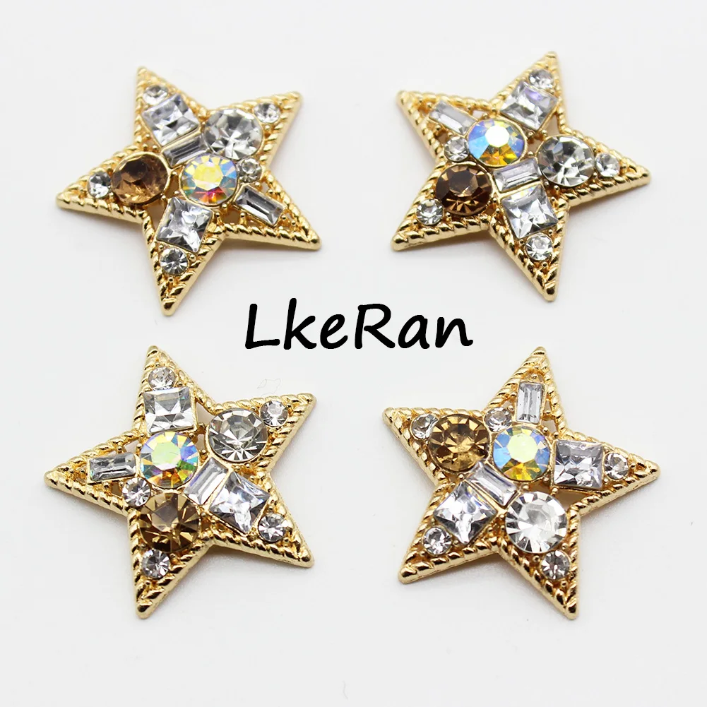 Fashion 10Pcs 23*24mm Golden Star Crystal Rhinestone Metal Buttons For Decoration DIY Hairpin Ornament Jewelry Accessories