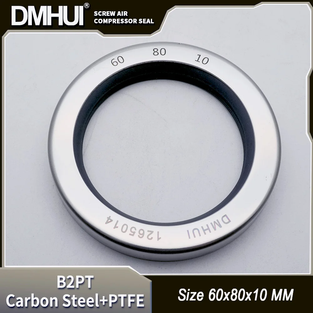 DMHUI Screw Air Compressor Shaft Seals 60x80x10mm B2PT Type - Stainless Steel + PTFE Rubber Double Lip Seal Ring 60-80-10