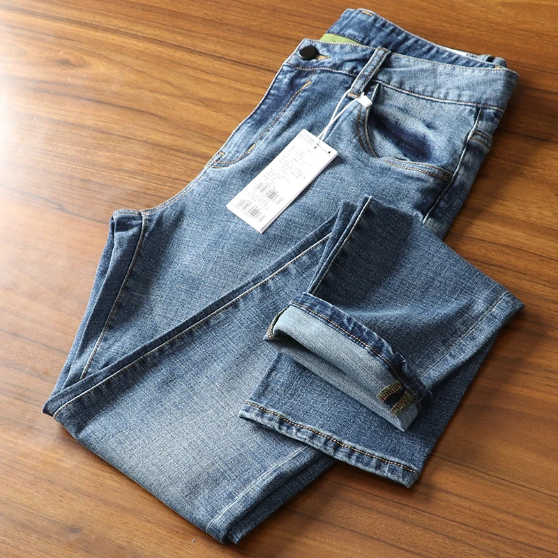 

Men's Slim Fit Straight Leg Jeans Casual Pants Elastic Waed Blue Faion Urban Sle Summer Autumn Long Trousers